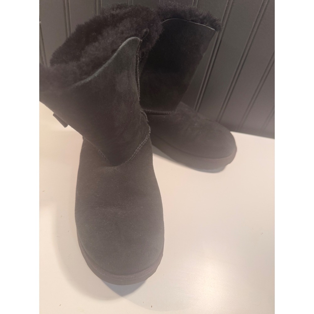 UGG Gita Bow Black Suede Sheepskin Boots 1016416 Womens 6.5